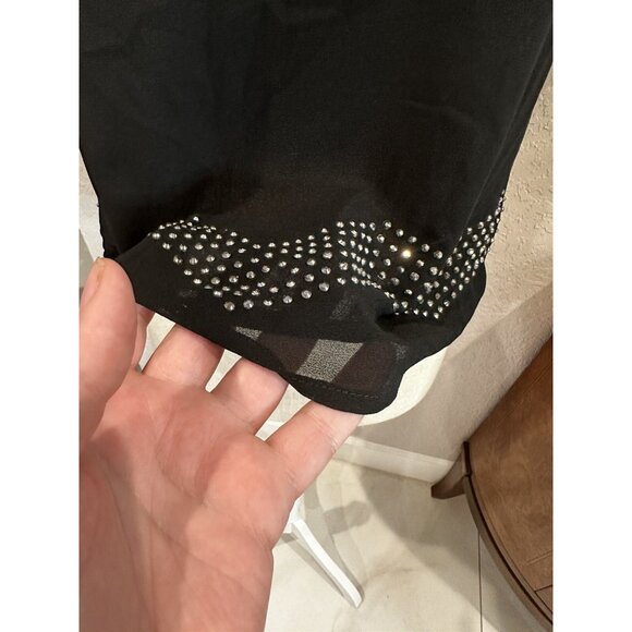 Naked Zebra Black Crop Tank Top Rhinestone Detailing & Sheer Hem For Women Small - Picture 2 of 9